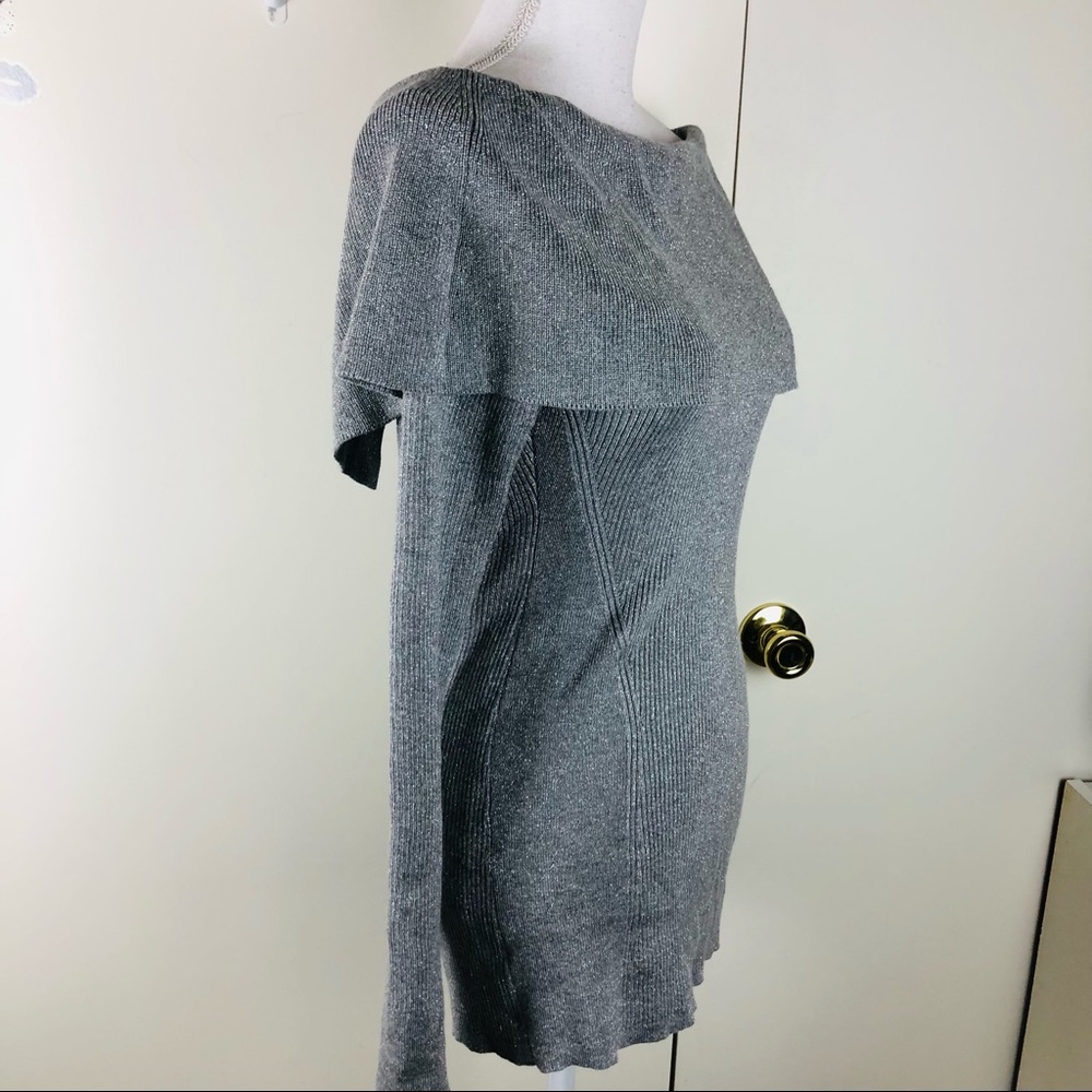 WHBM METALLIC SILVER DOME NECKLINE STRETCH TOP MED - Picture 4 of 9